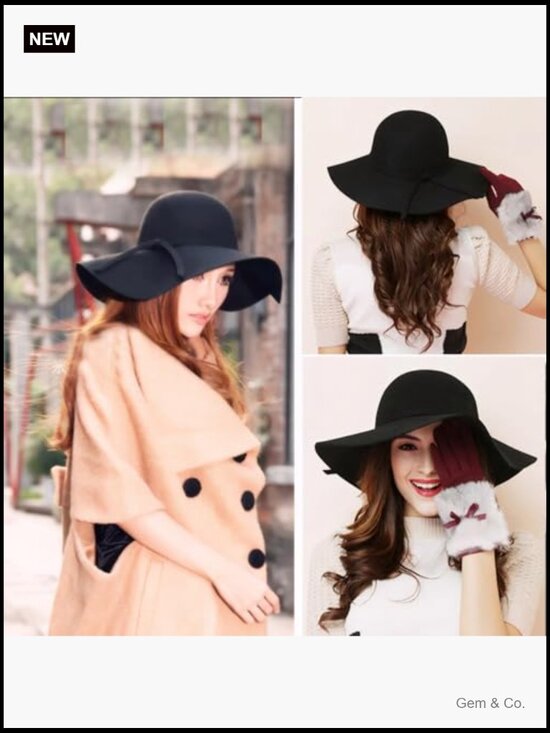 100% Wool Foldable Wide Brim Fedora Felt Bowler Hat One Size